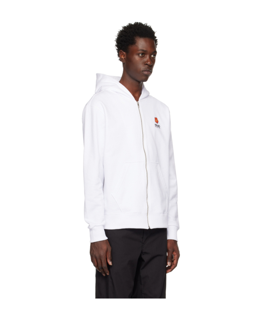 Kenzo Logo-embroidery Zip-up Hoodie In White