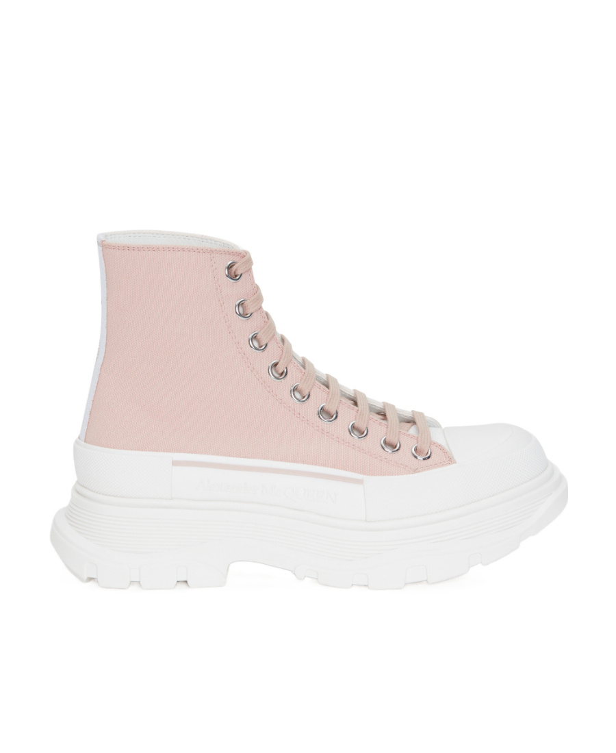 Alexander Mcqueen 45mm Tread Slick Leather Combat Boots In Pink