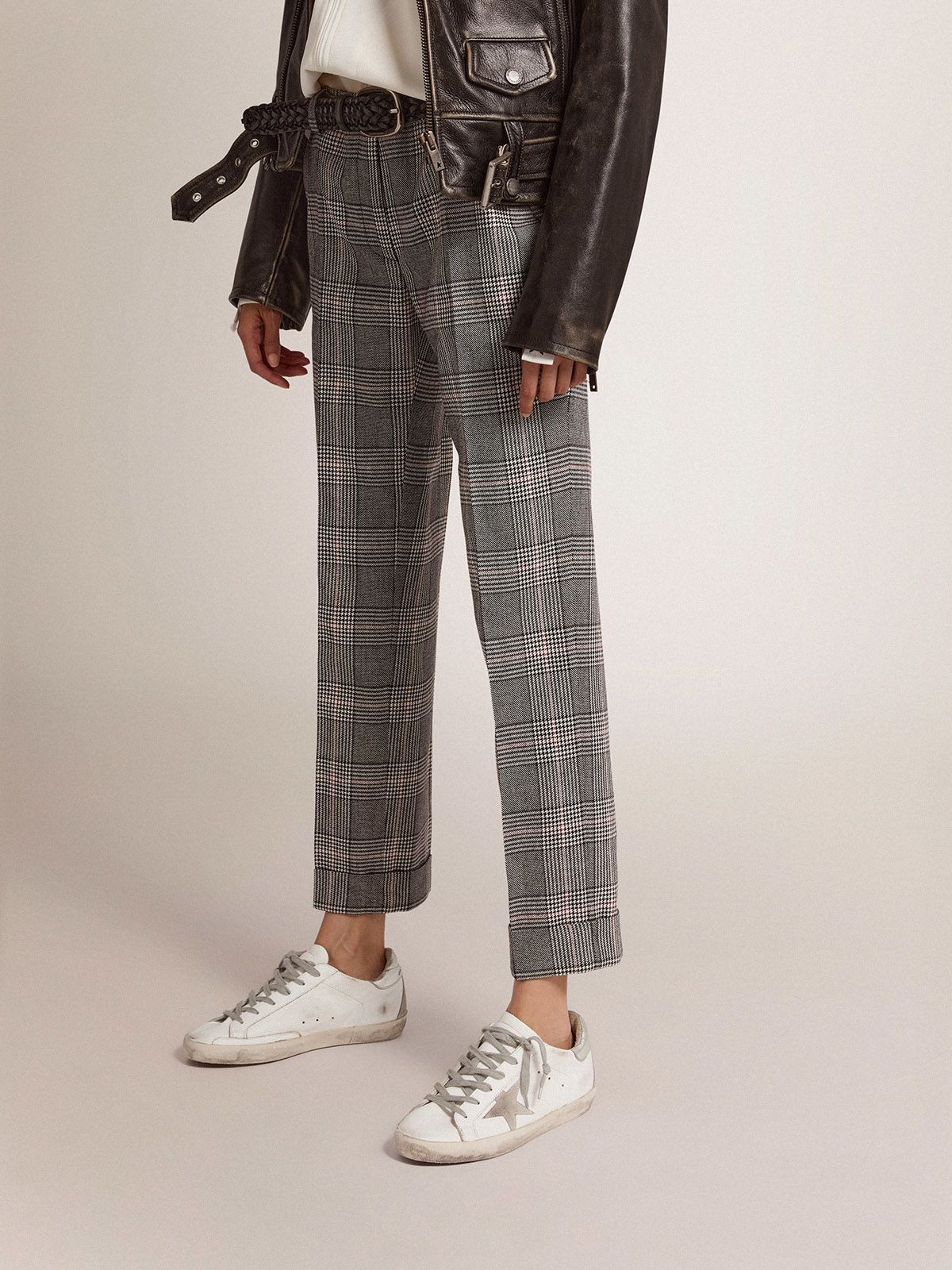 Golden Goose Prince Of Wales Cigarette Pants In Gray