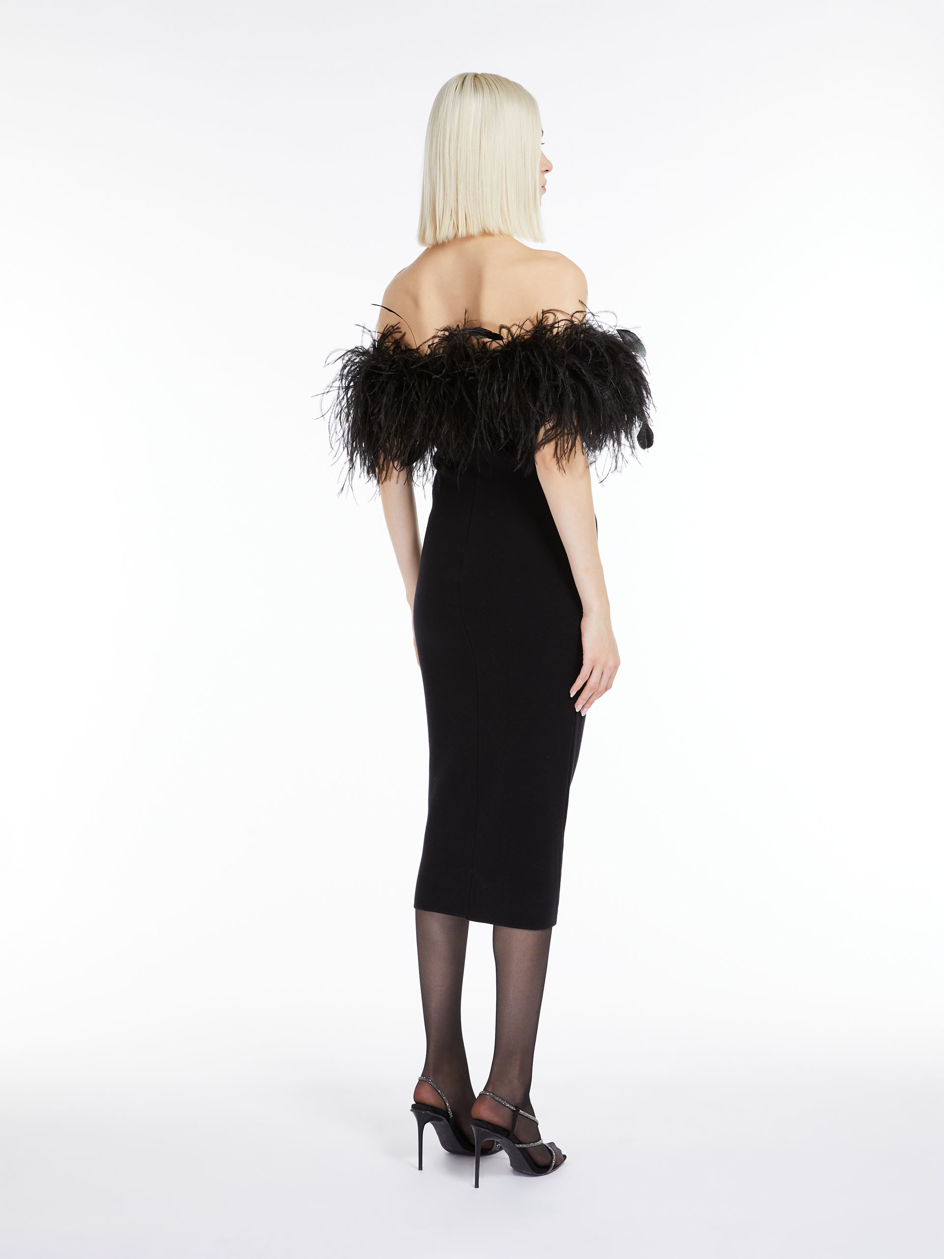 Max Mara Bare-shouldered Wool Dress In Black