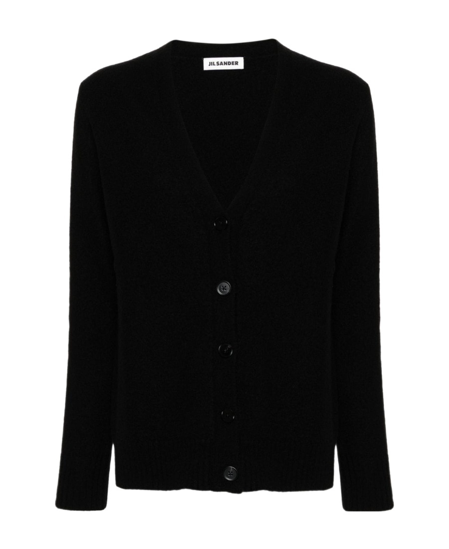 Jil Sander Logo-engraved-buttons Wool Cardigan In Black