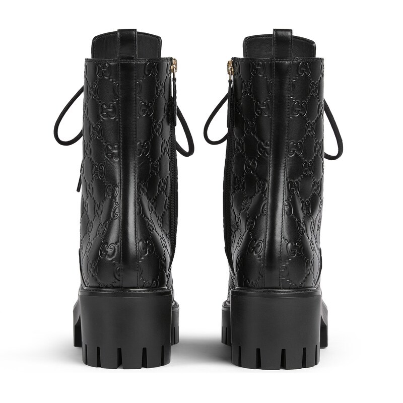 Gucci New Marmont Gg Interlock Leather Combat Boots In Black