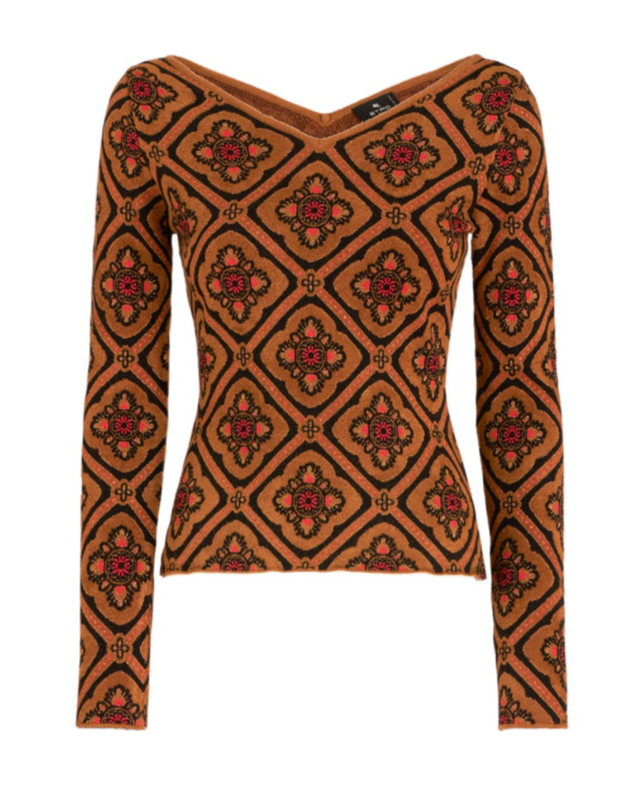 Etro Floral-jacquard Knitted Jumper In Brown
