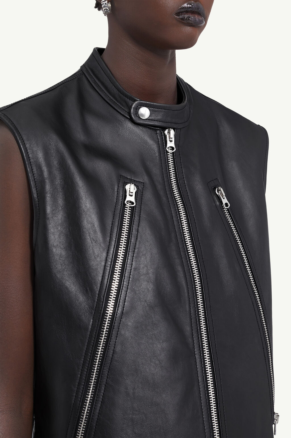 Mm6 Maison Margiela Notched-lapel Leather Gilet In Black