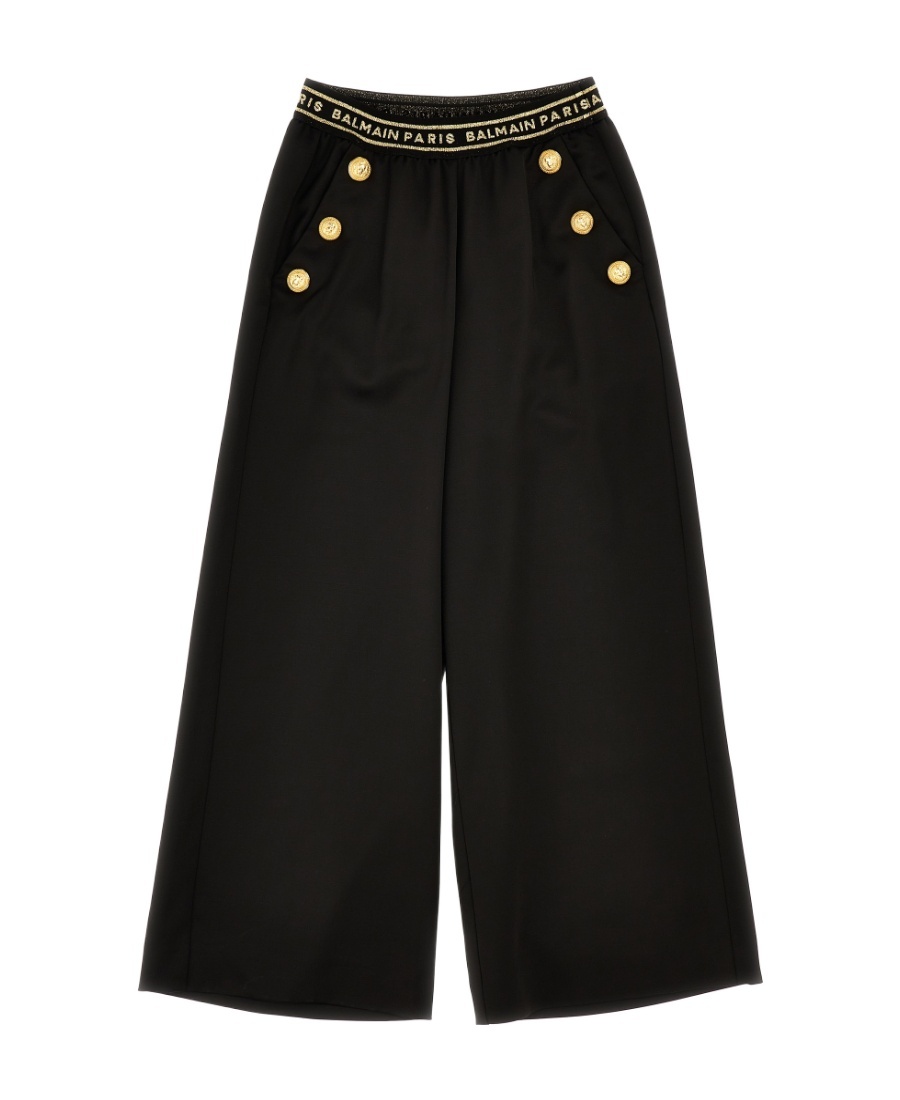 BALMAIN WIDE-LEG LOGO-WAISTBAND TROUSERS
