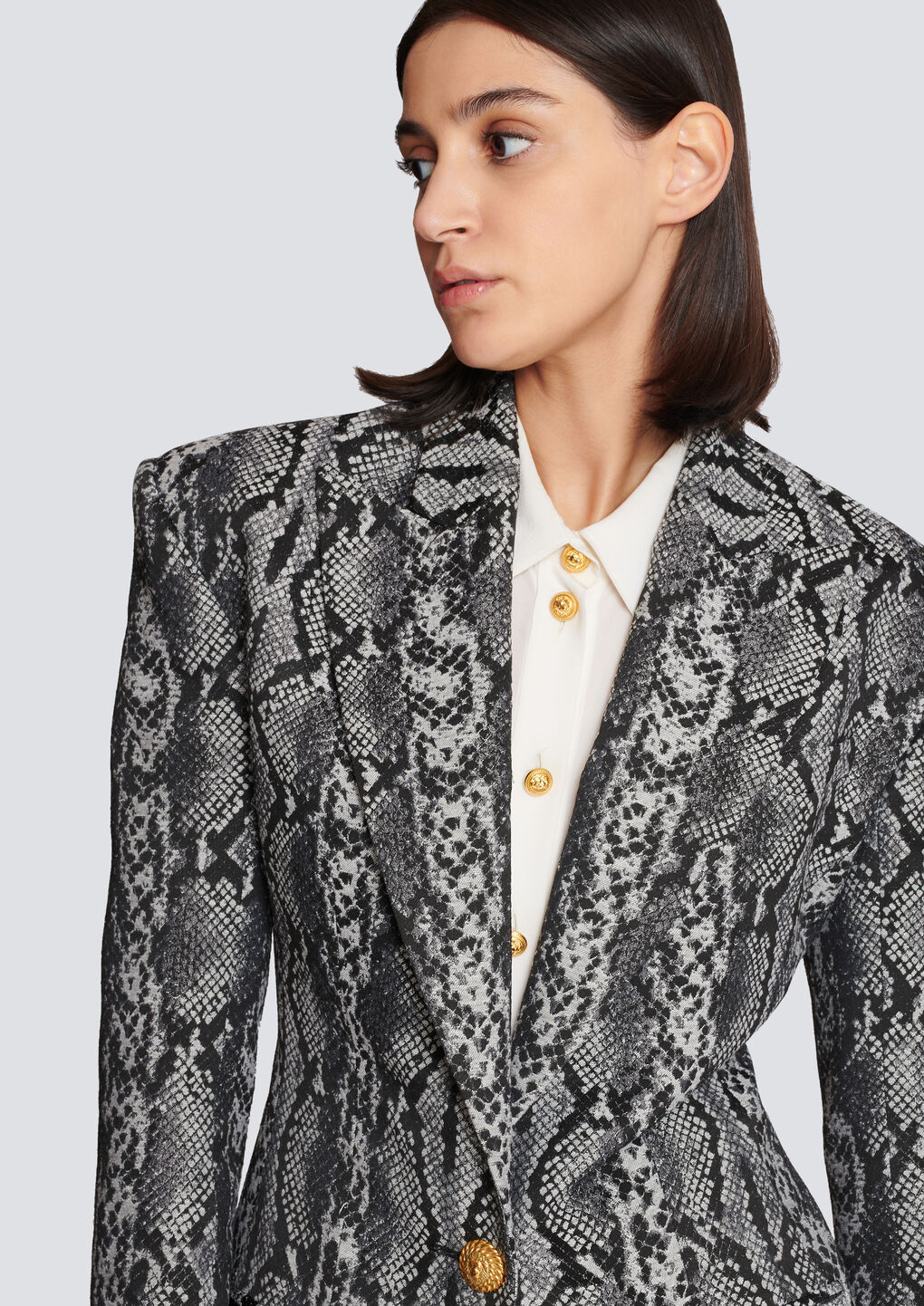 Balmain Snakeskin-print Single-breast Blazer In Gray