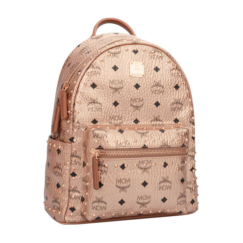 Mcm Classic Logo Printed Backpack In Nude
