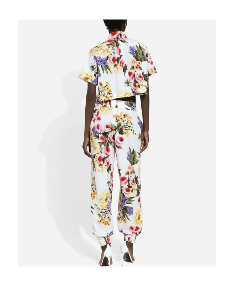 Dolce & Gabbana Floral Cropped Cotton Poplin Shirt In White