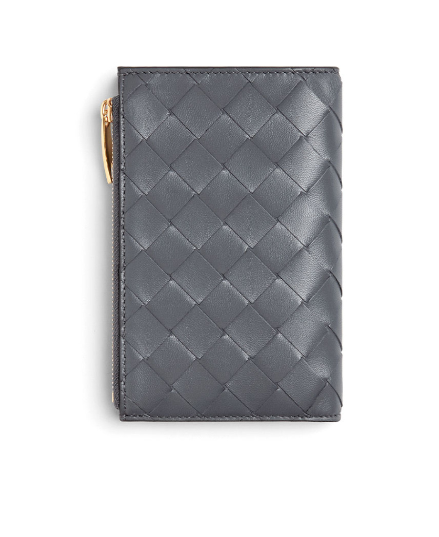 Bottega Veneta Logo Zipper Wallet In Gray