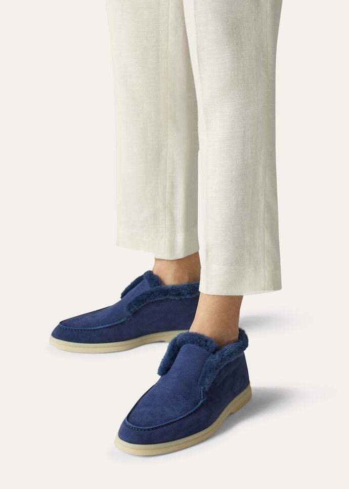 Loro Piana Open Walk Short Ankle Boots In Midnight Blue
