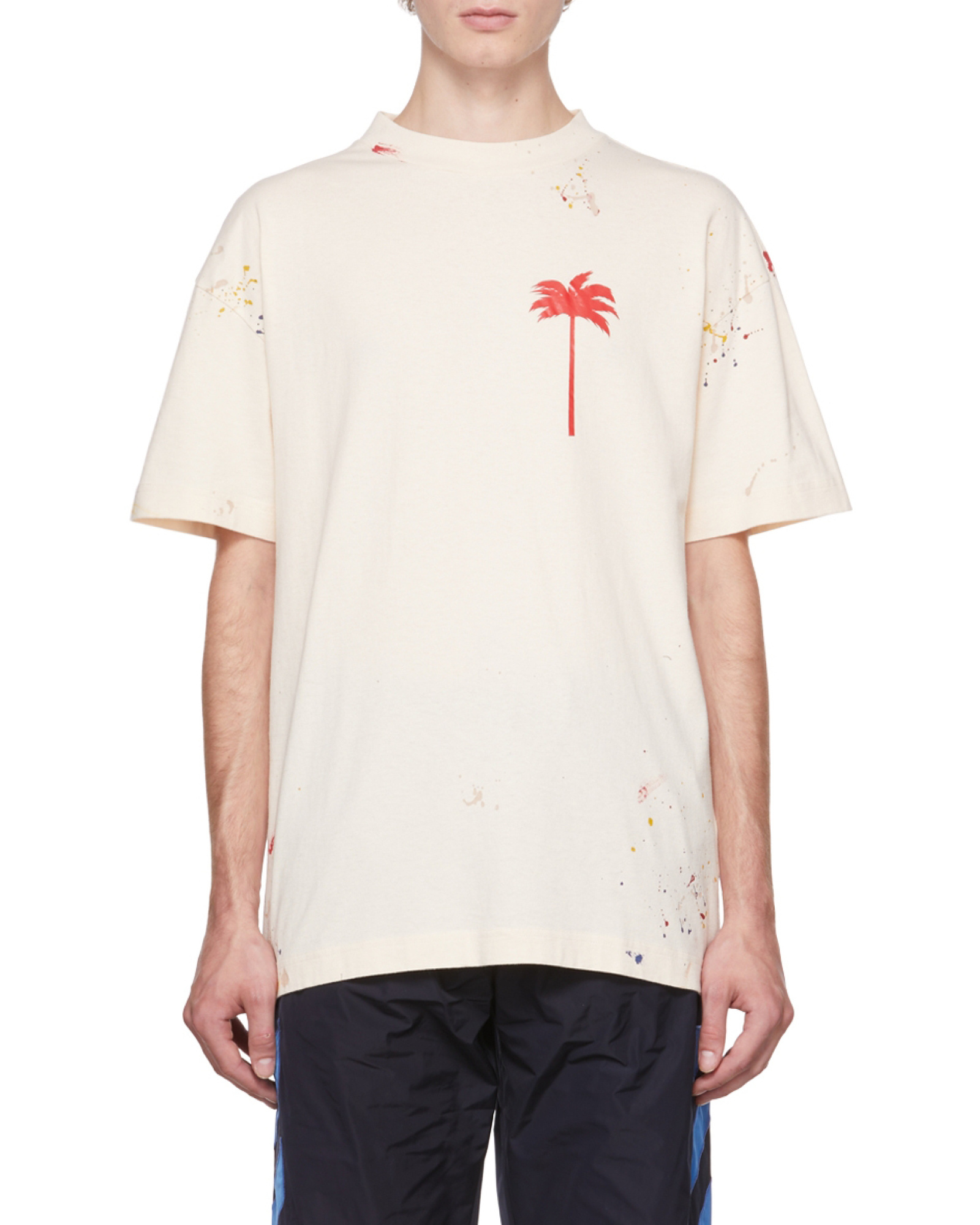 PALM ANGELS PALM TREE-PRINT SPRAY-PAINT EFFECT T-SHIRT