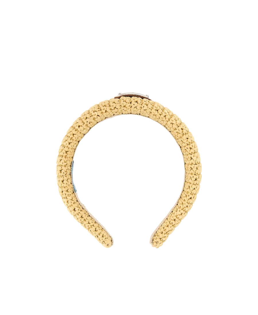 Shop Prada Crochet Headband In Yellow