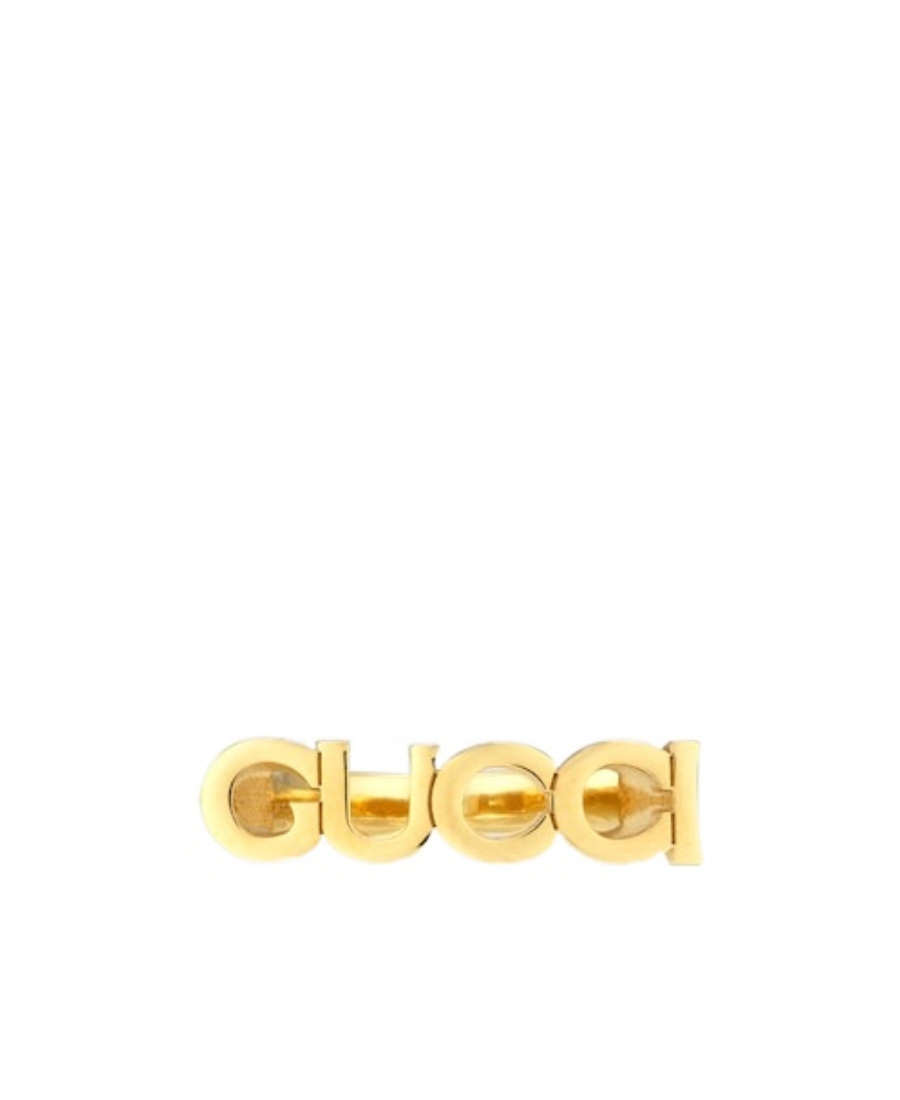 Gucci Logo-lettering Polished-finish Ring In Yellow