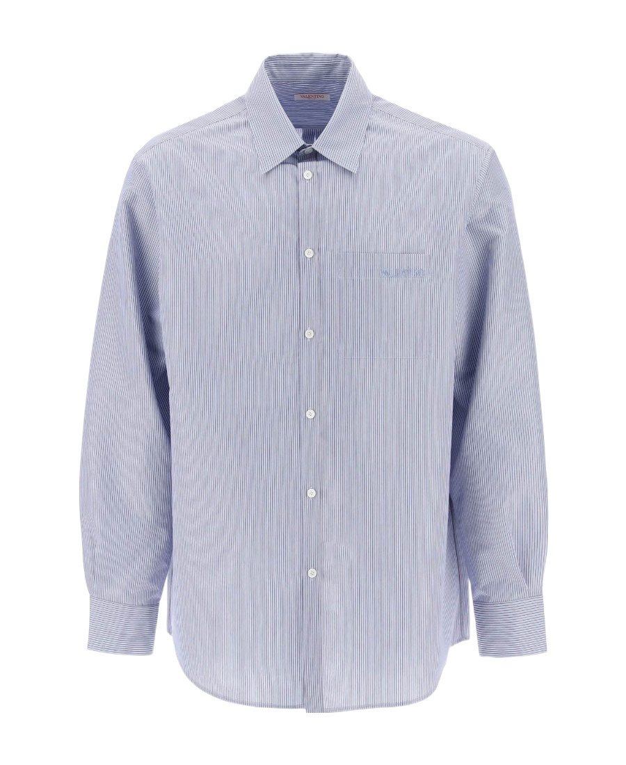 Valentino Logo-embroidered Textured Shirt In Blue