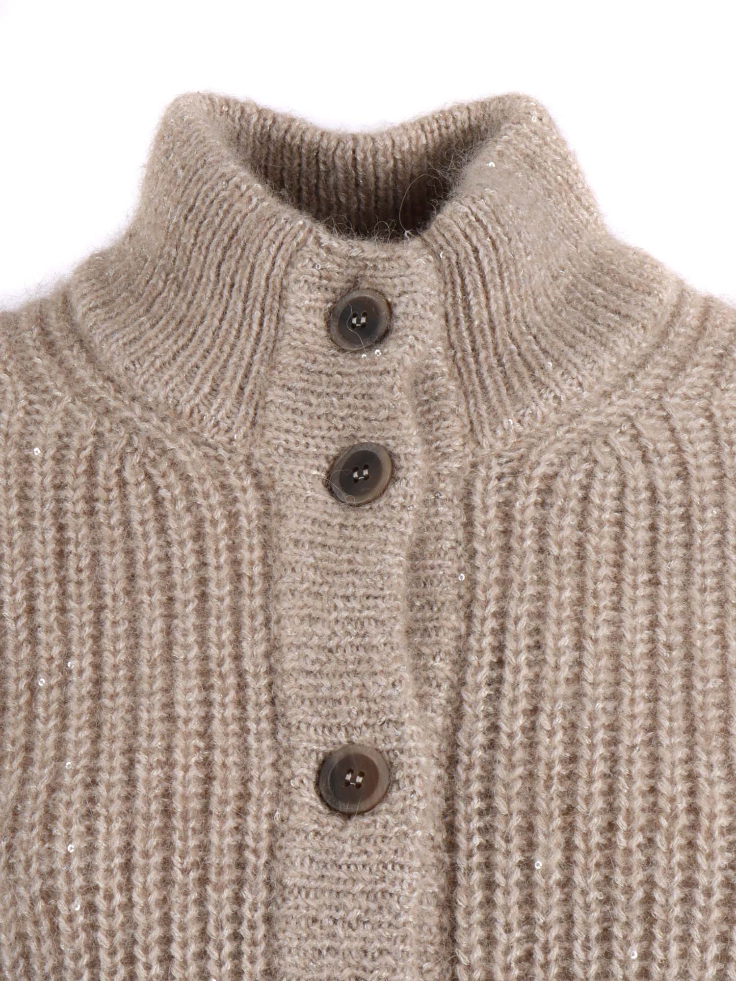 Peserico Chunky Ribbed Knitted Waistcoat With High Collar In Brown