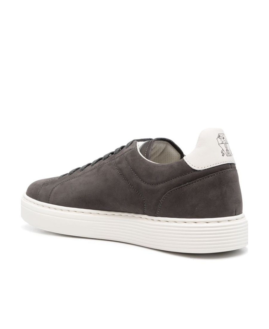 Brunello Cucinelli Nubuck-leather Low-top Sneakers In Black