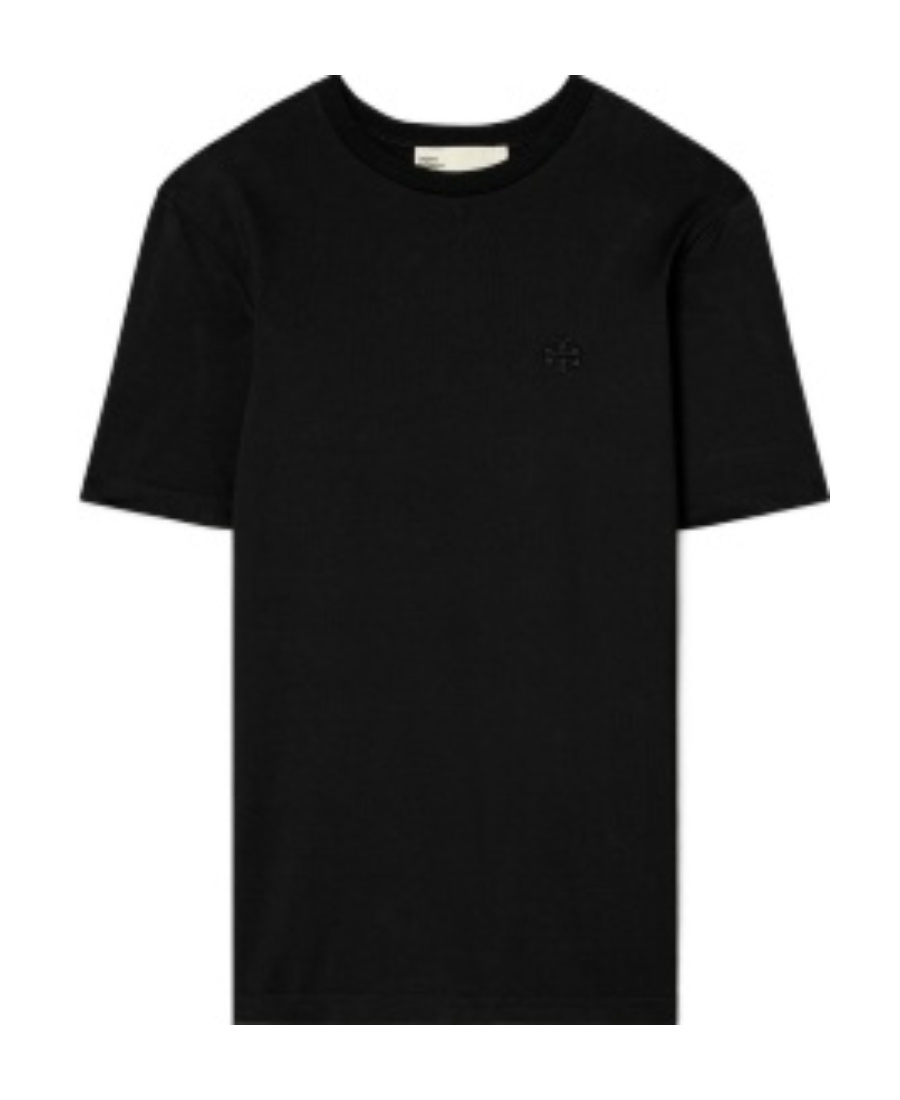 Tory Burch Embroidered-logo Cotton T-shirt In Black