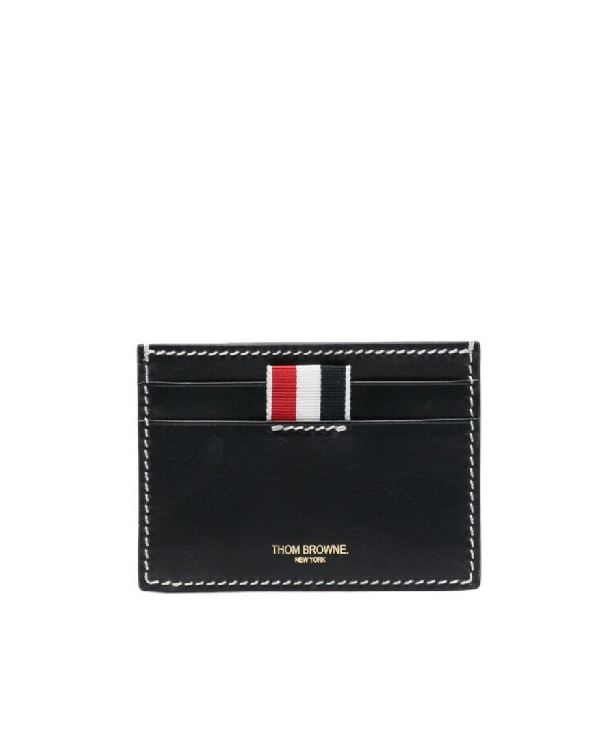 Thom Browne 4-bar Tab Logo Printed Cardholder In Black
