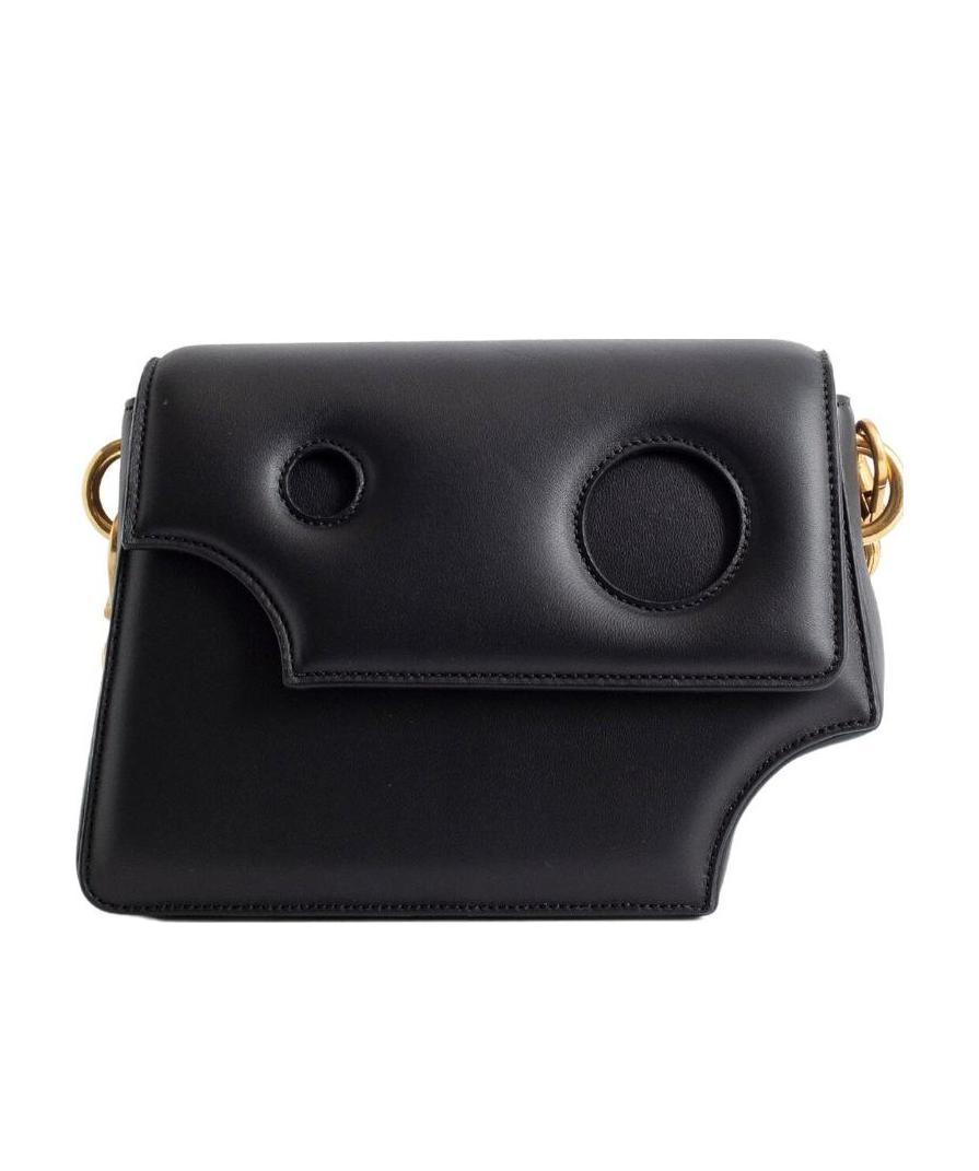 Off-white Leather Crossbody Bag With Cut-out Details And Golden Chain In Black