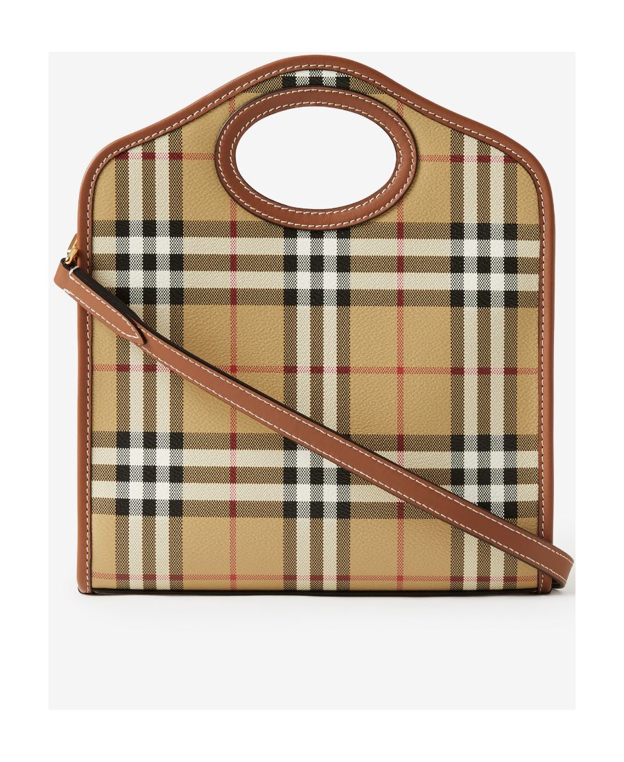 Burberry Woman Printed Canvas And Leather Mini Pocket Handbag In Brown