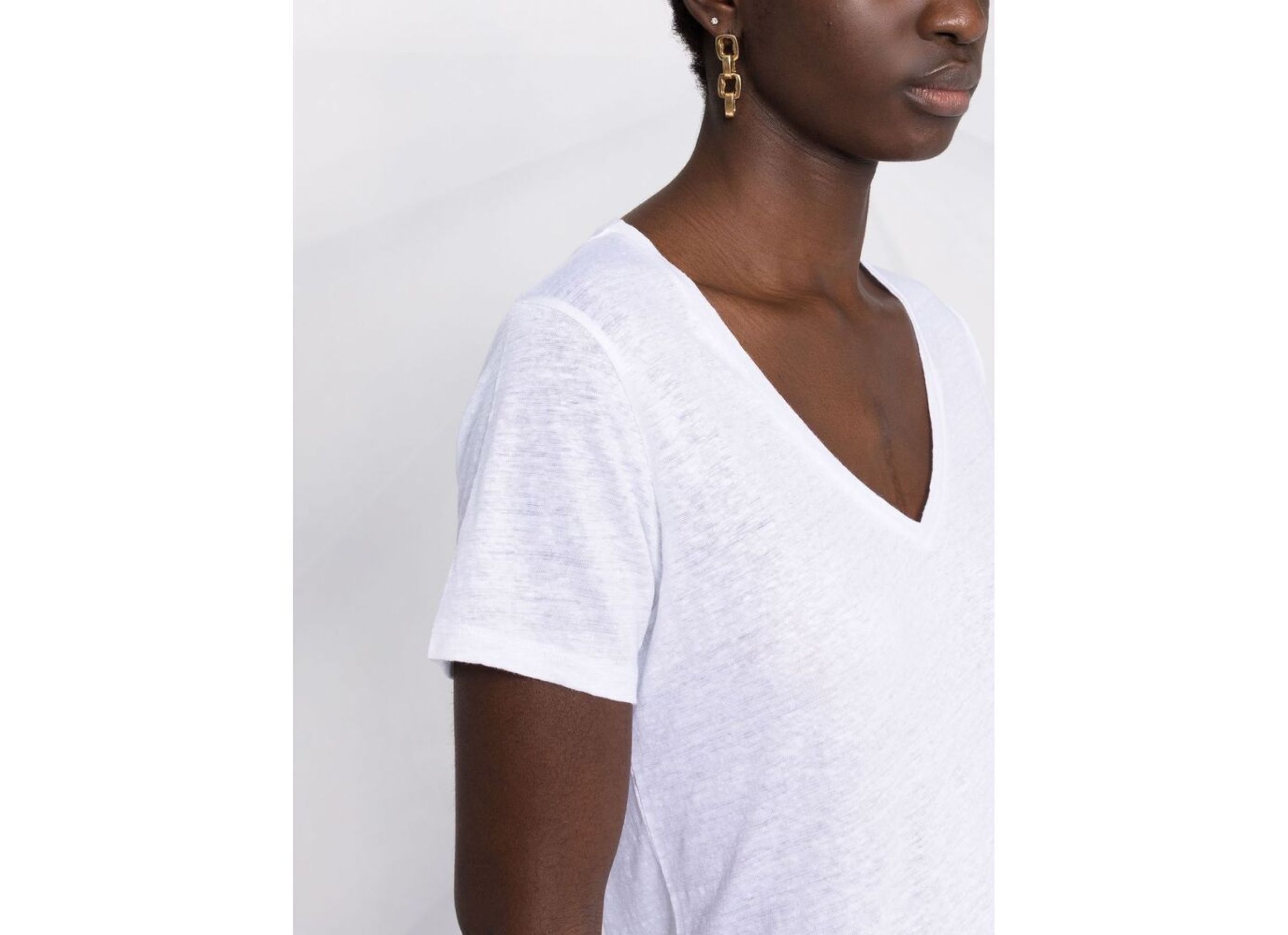 Shop Majestic V-neck Linen-blend T-shirt In White