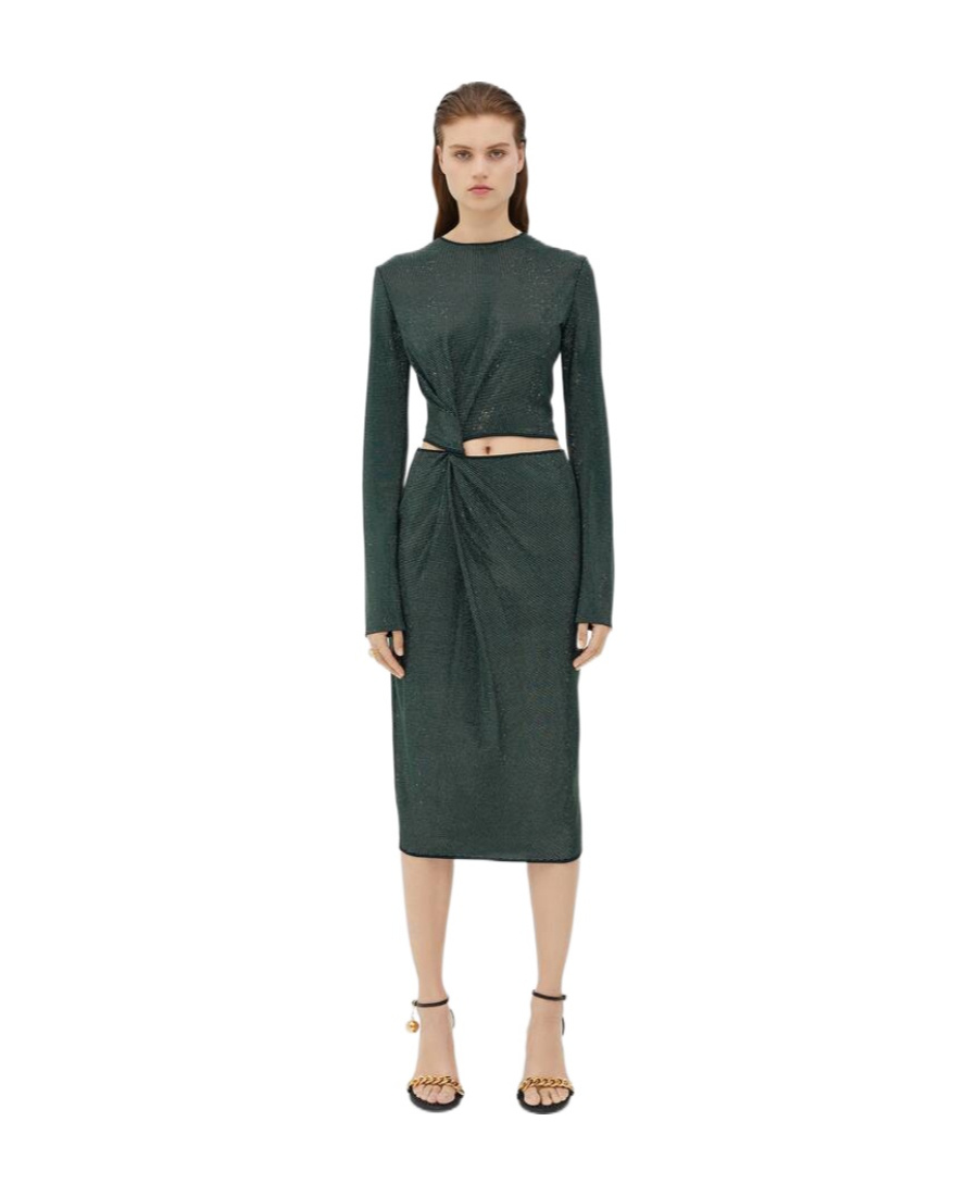 Bottega Veneta Long-sleeved Dress Decorated With Logo Rivets In Black