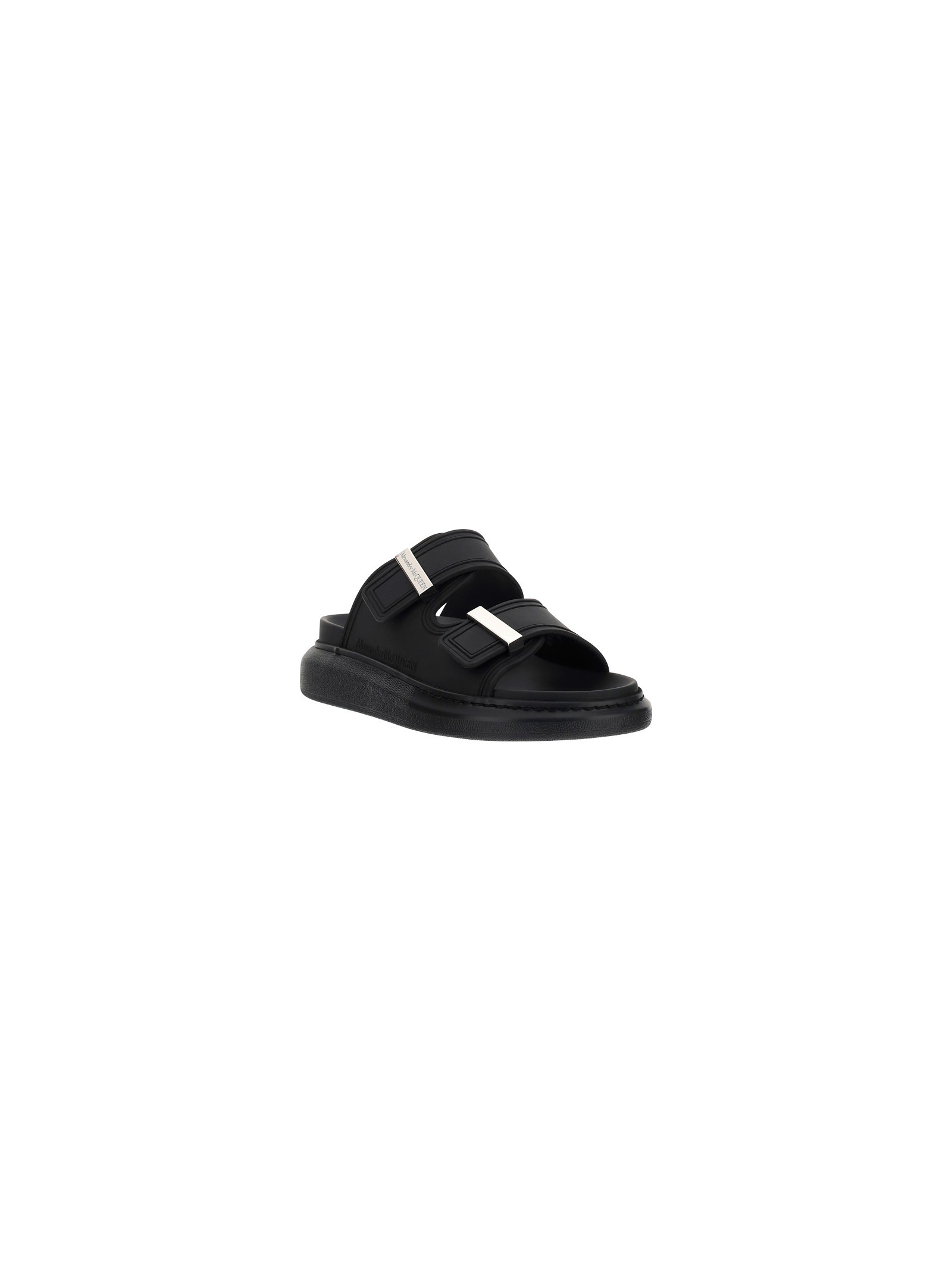Alexander Mcqueen Womens Lamb Fur Slip On Slide Sandals In Black