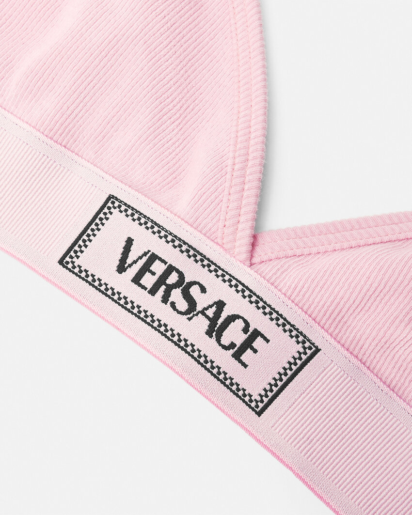 Versace Logo-patch Cotton-blend Bra In Pink