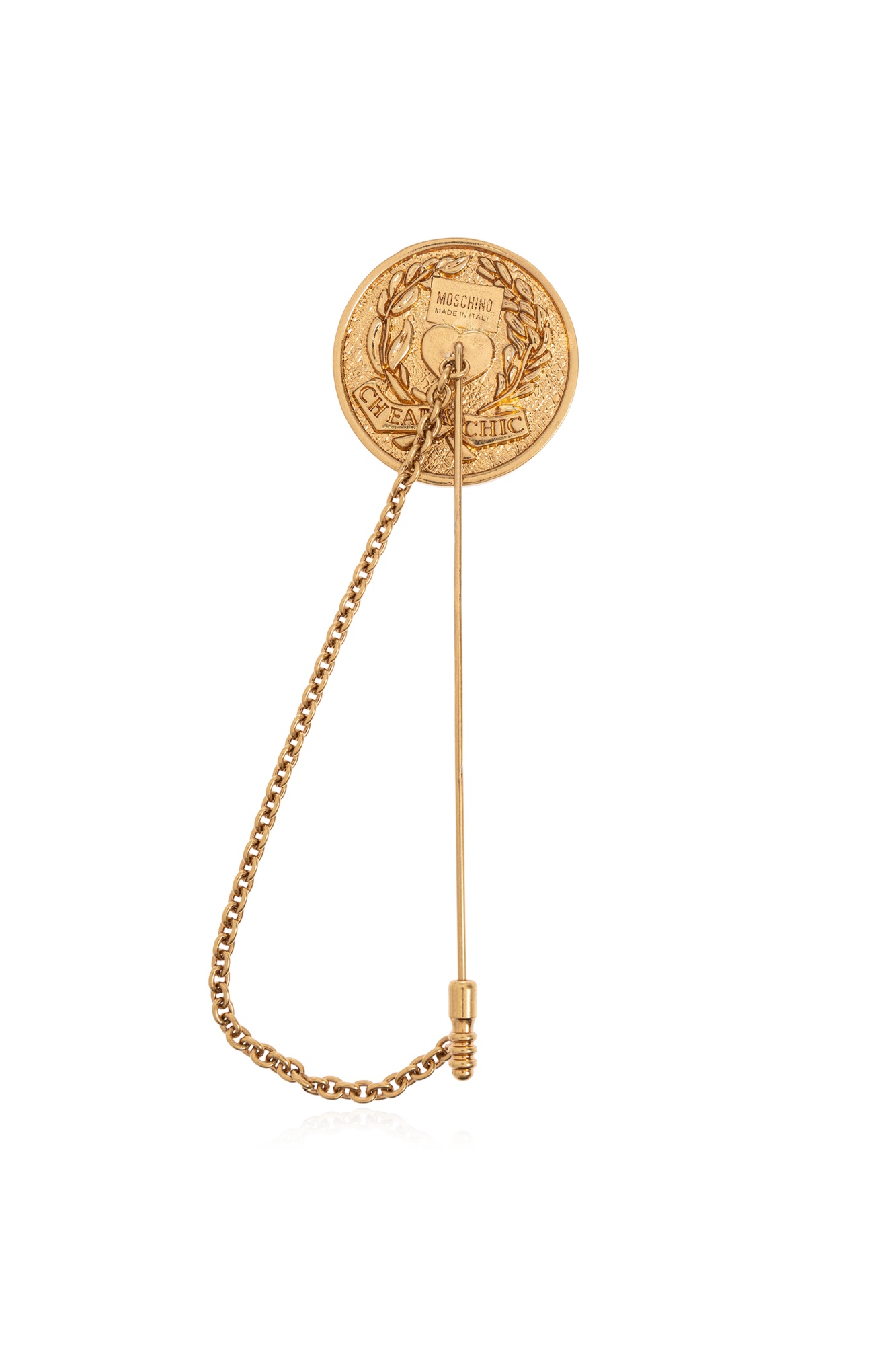 Moschino Coin-design Chain Brooch In Gold