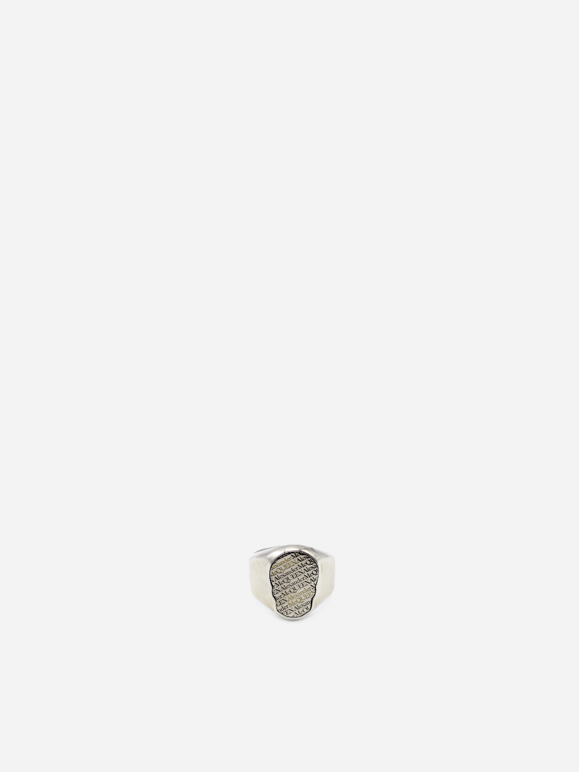 Alexander Mcqueen Logo Print Skull Ring In Gray