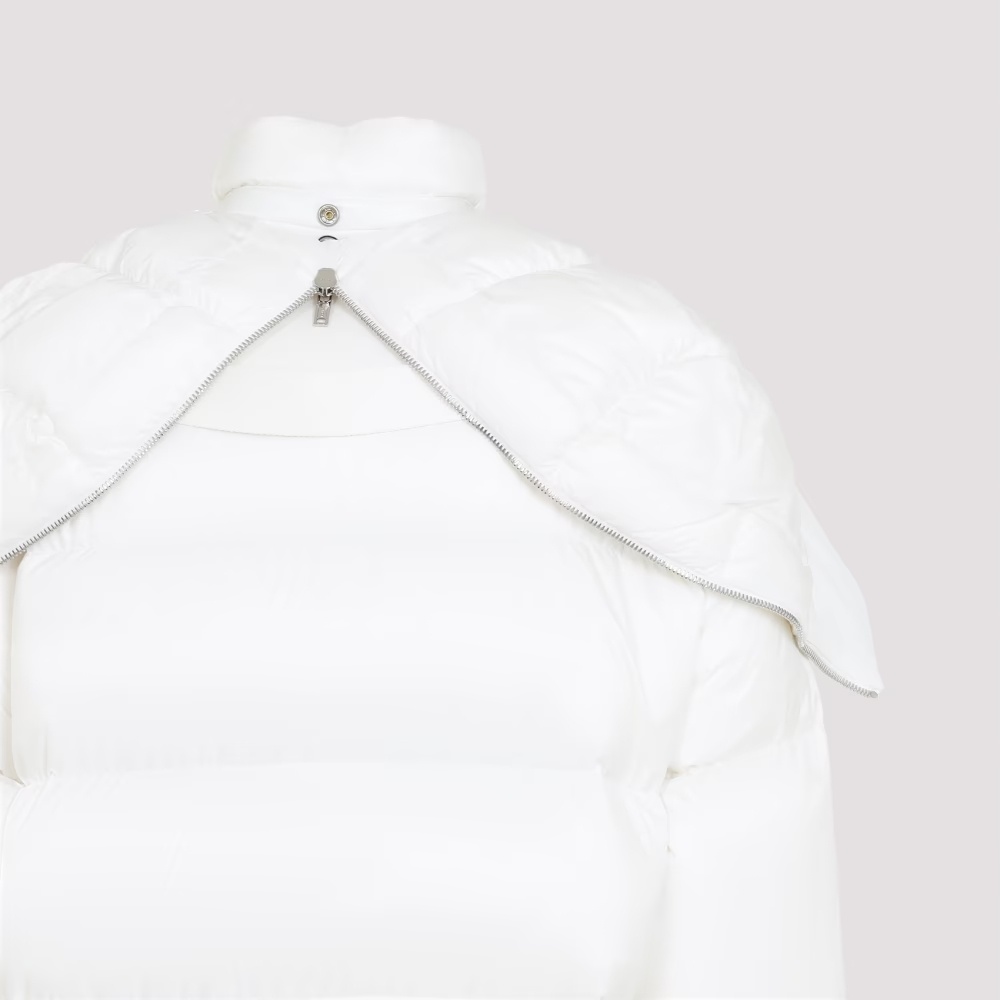 Moncler X Rick Owens Puffy Feather Down Jacket With High Collar In White