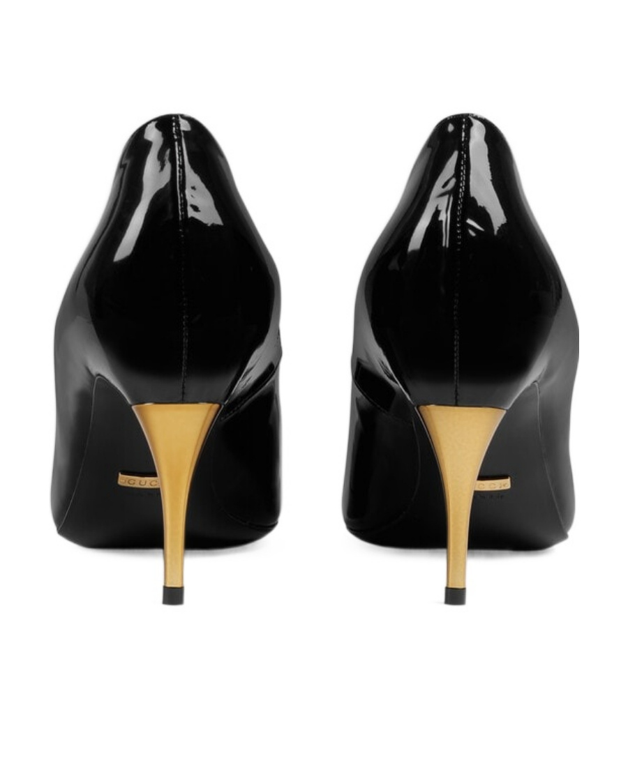 Gucci Gold-heel Patent Leather Pumps In Black