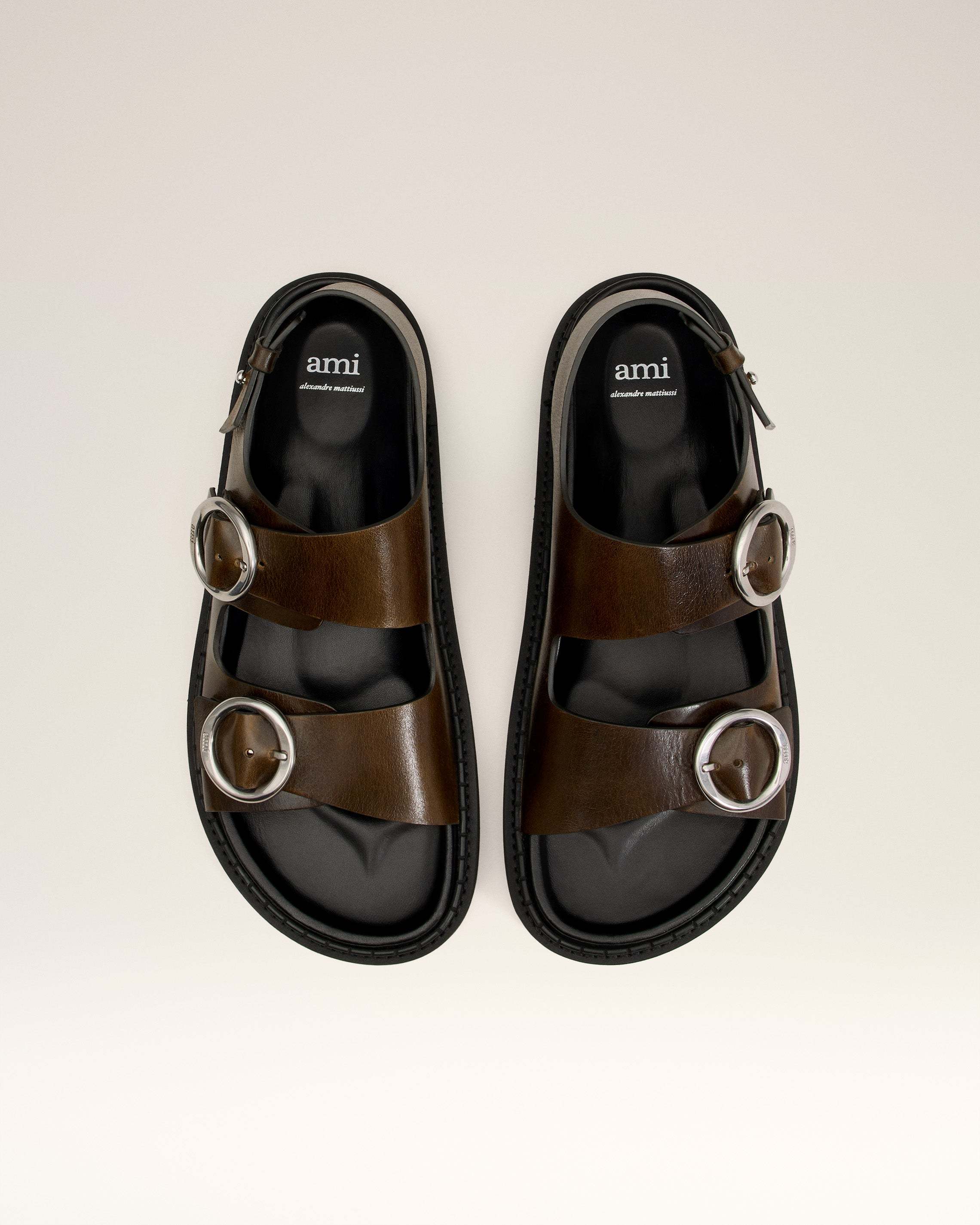 Ami Alexandre Mattiussi Green Leather Fussbet Midi Sandals Green In Brown