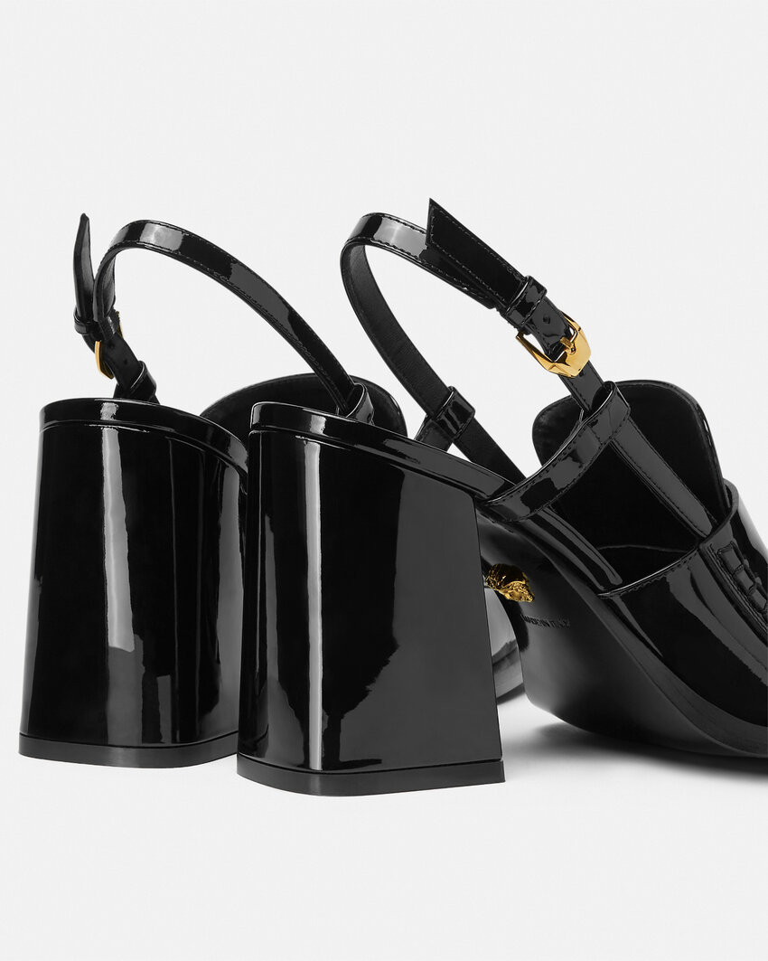 Versace Embellished Patent-leather Slingback Pumps In Black