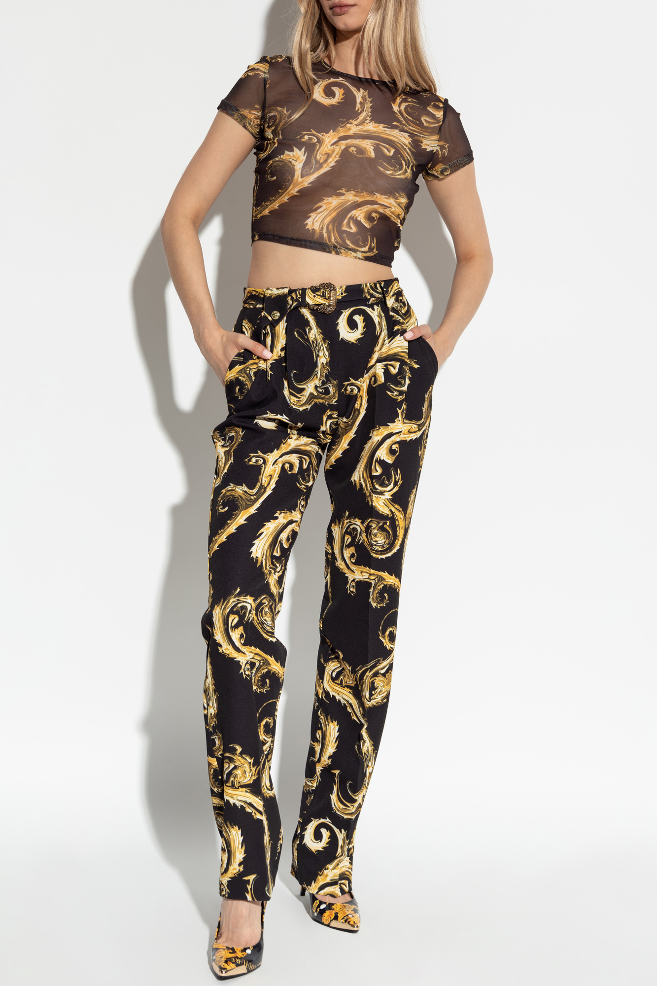 Versace Jeans Chromo Couture-print Mesh T-shirt In Black