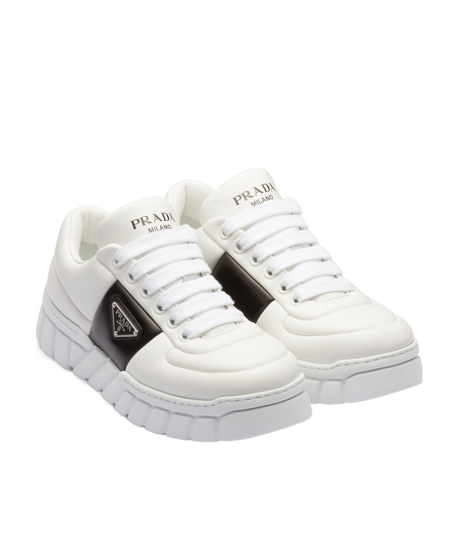 Prada Padded Leather Sneakers In White