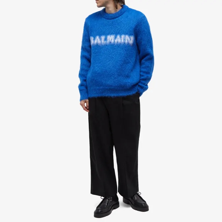 Balmain Maglione In Misto Lana Blu Elettrico Uomo In Blue