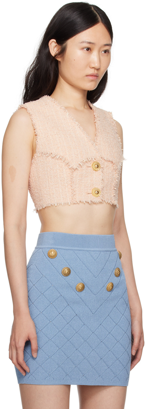 Shop Balmain V-collar Button Vest In Pink