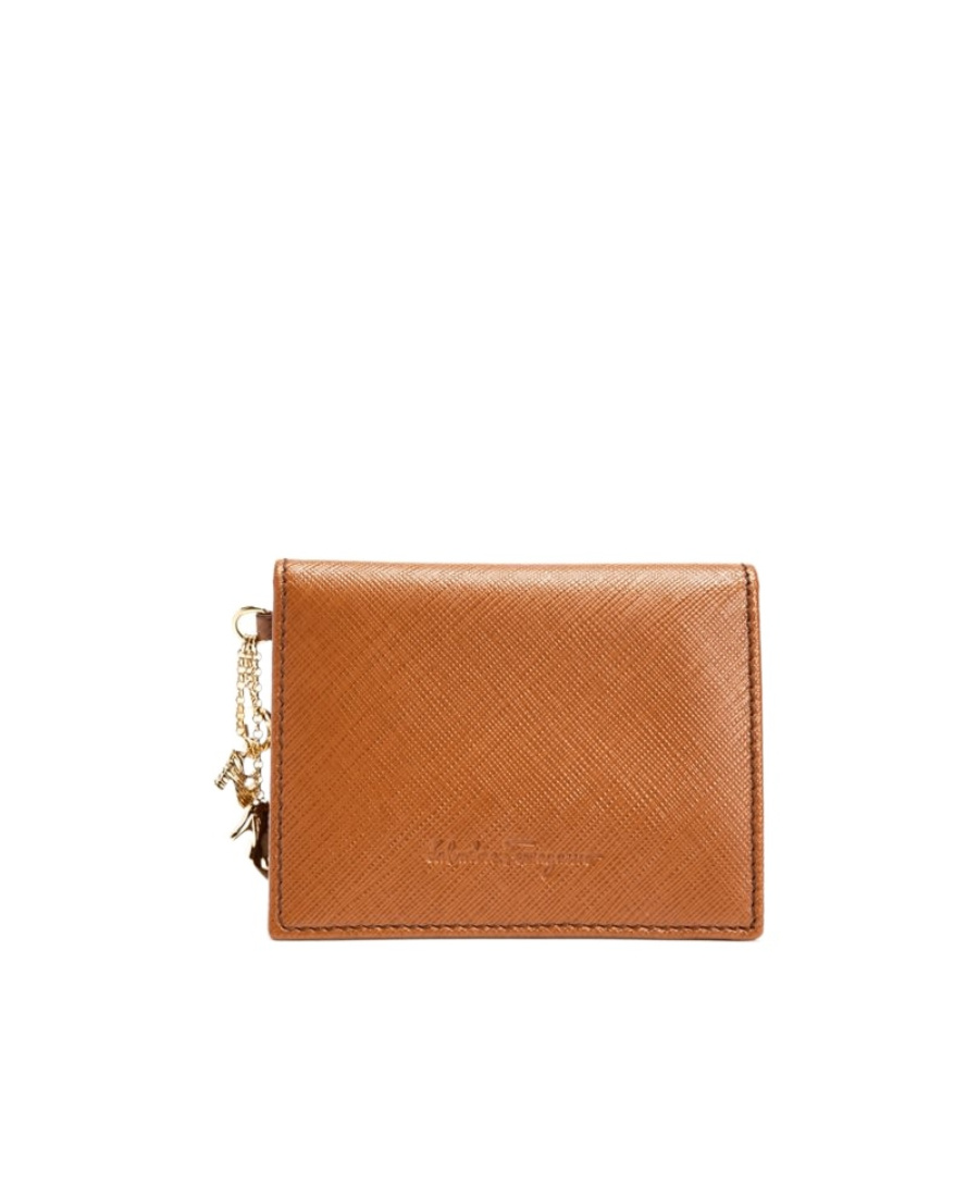 Ferragamo Logo Double Fold Wallet In Brown