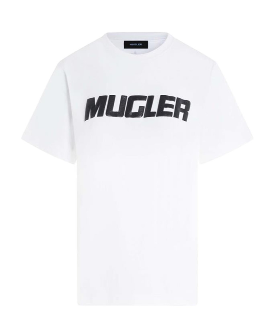 Mugler Rubberised-logo Cotton T-shirt In White