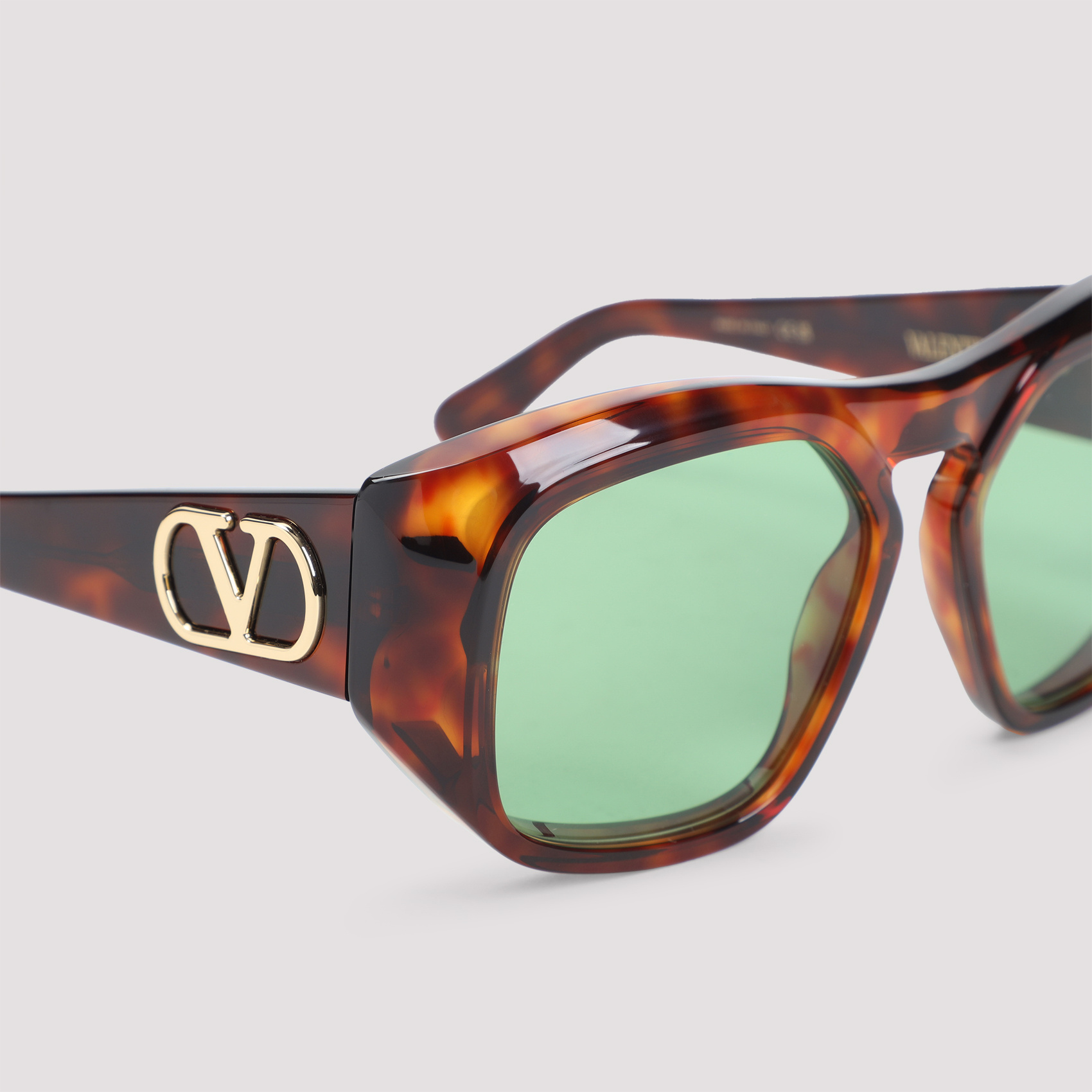 Valentino Sunglasses With Tortoiseshell Frame And Green Lenses In Brown