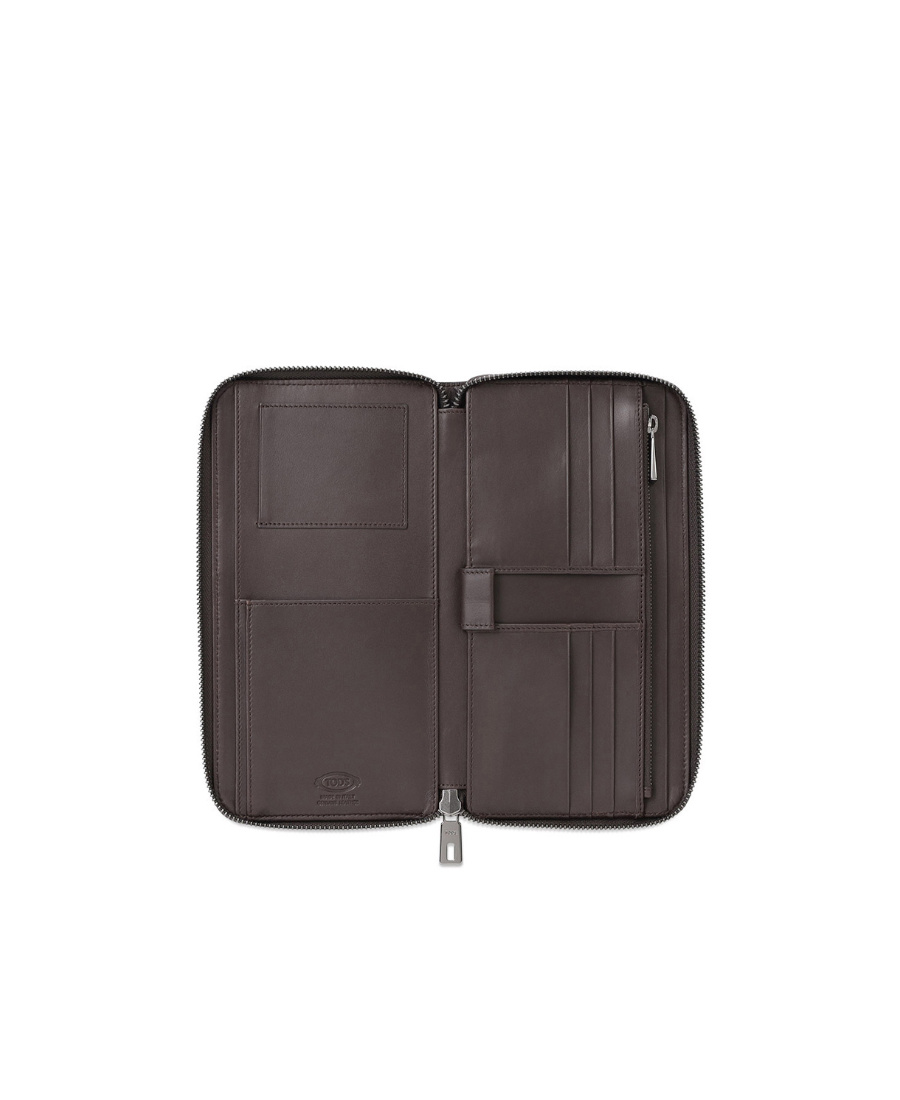 Tod's Logo Color Zipper Wallet In Black