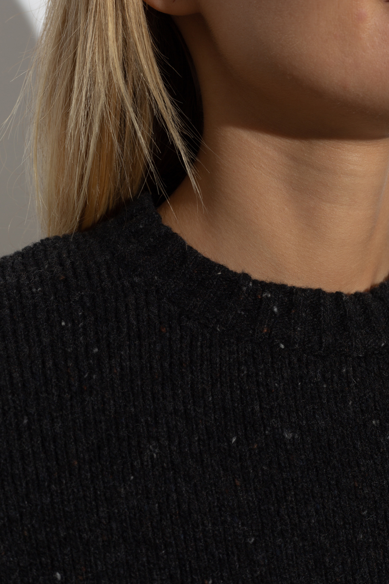 Bottega Veneta Womens Tailored Padded-shoulders Stretch-wool Blend Jumper Dark Grey Melange In Black