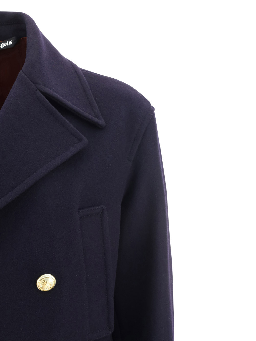 Palm Angels Embroidered Sleeve Double-breasted Coat With Gold Buttons In Black
