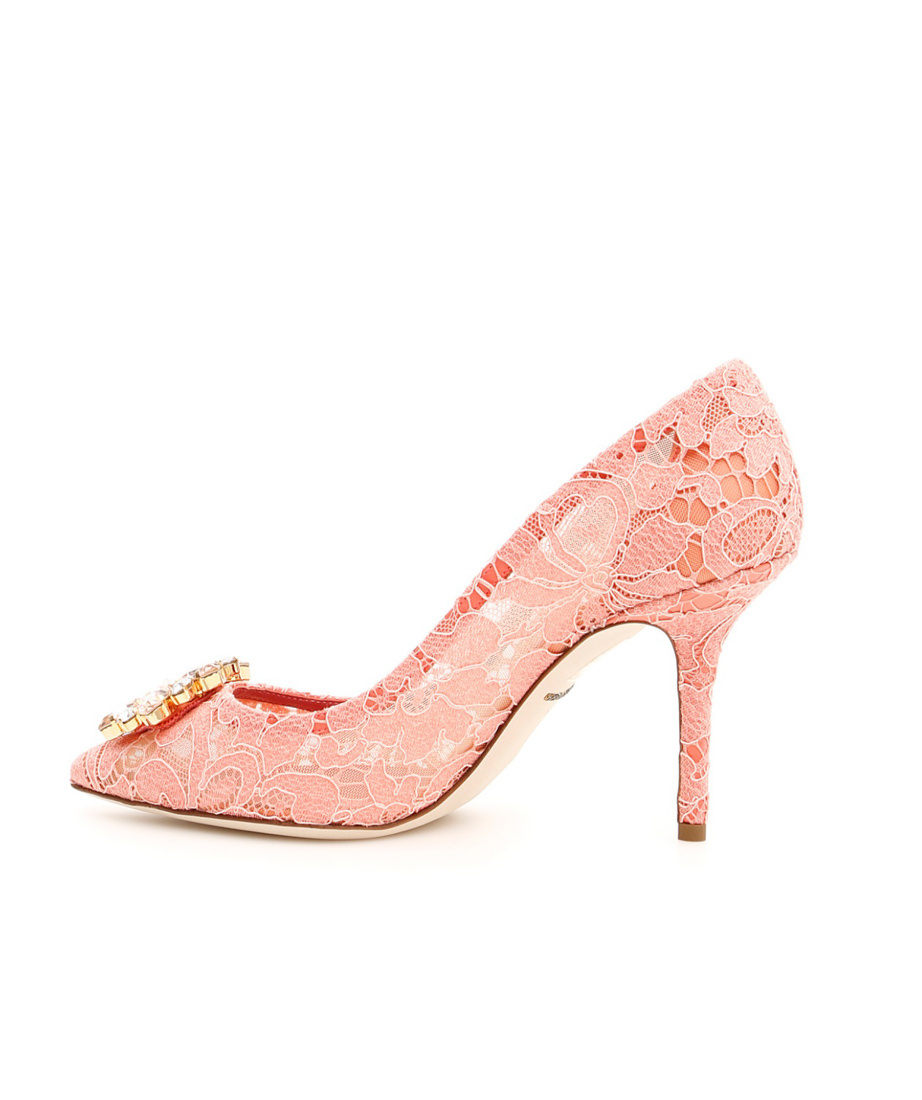 Dolce & Gabbana Court Shoe In Taormina Lace With Crystals In Pink