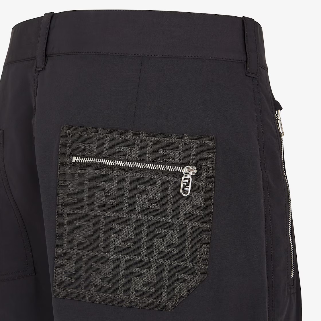 Fendi Zucca-panelled Straight-legged Trousers In Black