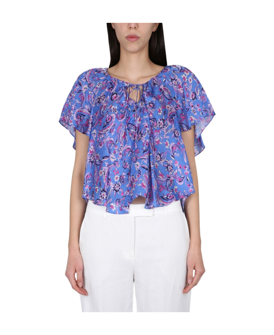 ISABEL MARANT FLORAL-PRINT SHORT-SLEEVE BLOUSE