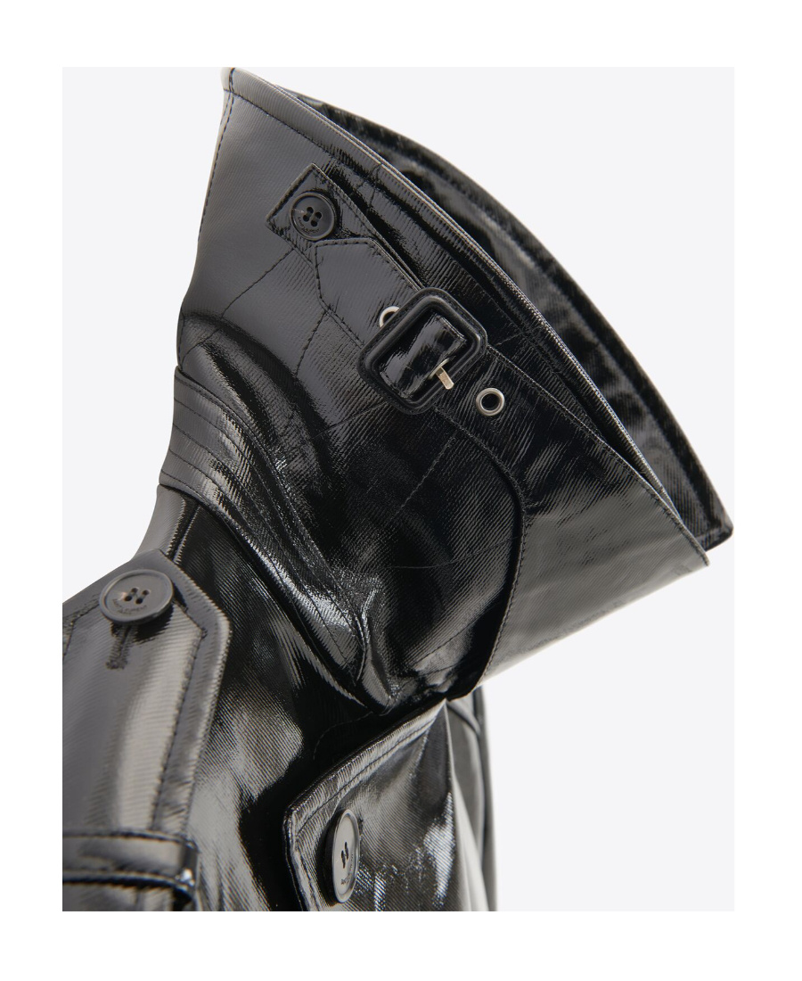 Saint Laurent Patent Double-breasted Coat In Black