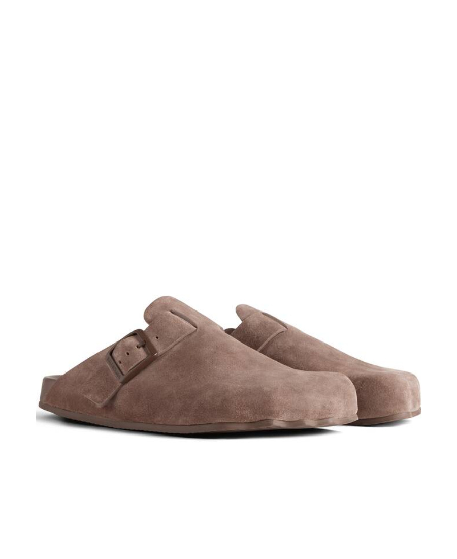 Balenciaga Sunday Suede Buckle Easy Mules In Brown