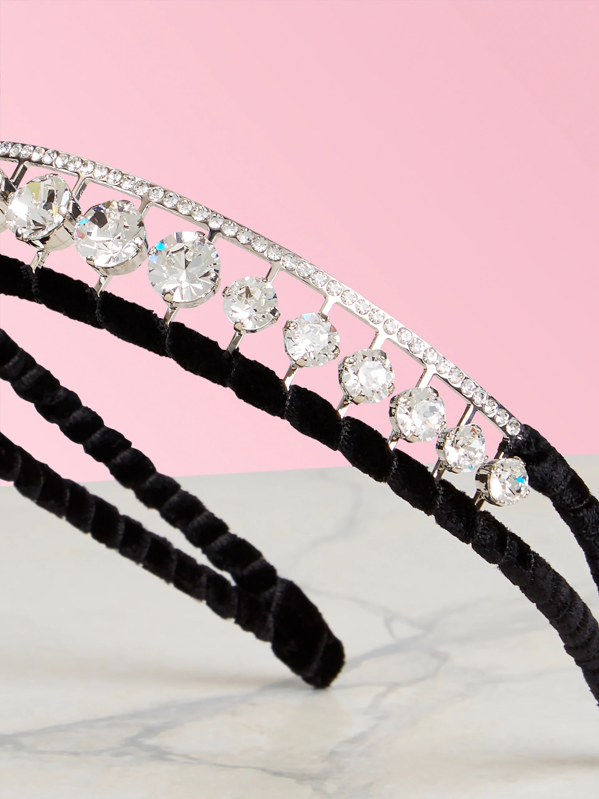 Roger Vivier Rv Strass Velvet Headband In Black, Silver